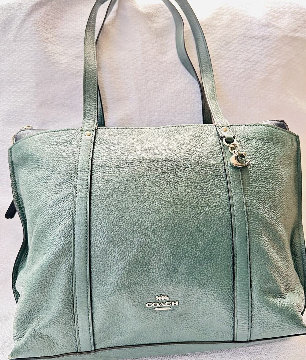 Coach Leather May Tote Turquoise Preowned